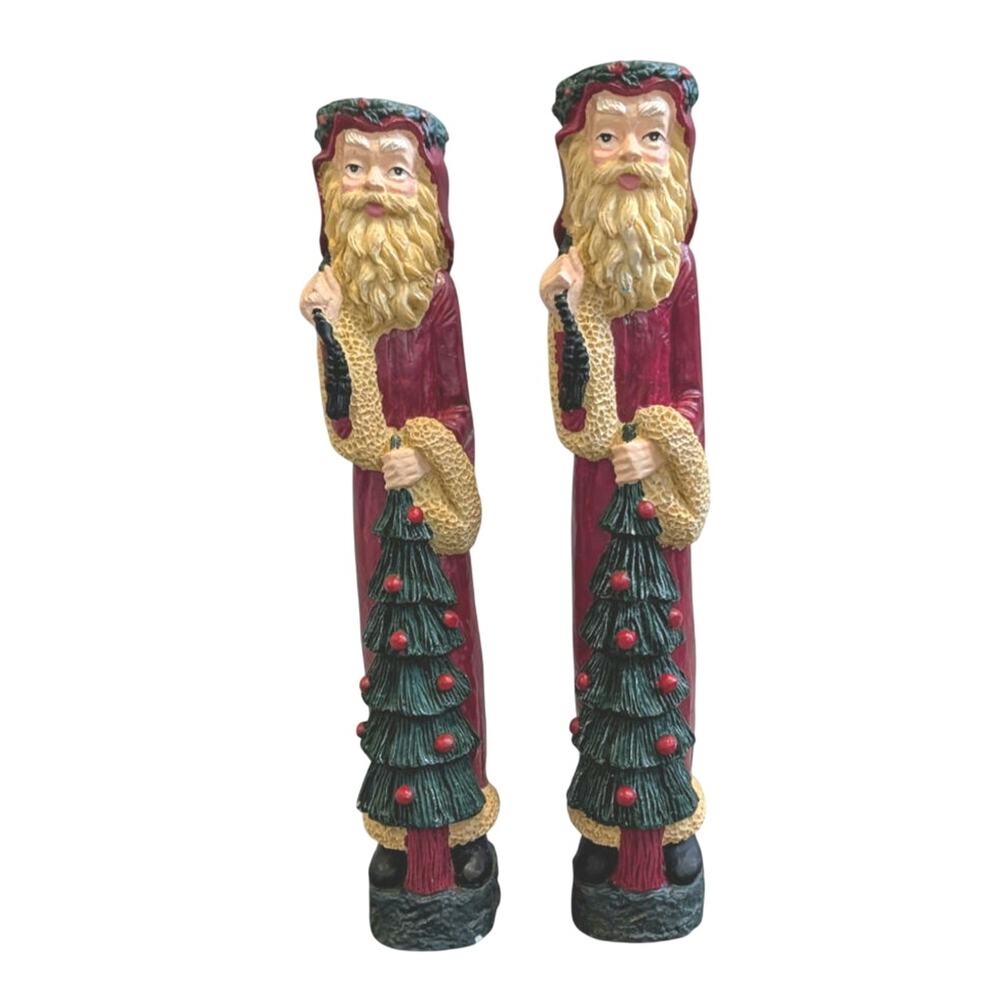 Set of 2 Vintage Pencil Santa Candle Holder 11.5 in